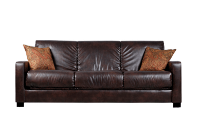 Key West Coastal Living Room - Portfolio Trace Convert-a-Couch Brown Renu Leather Futon Sofa Sleeper