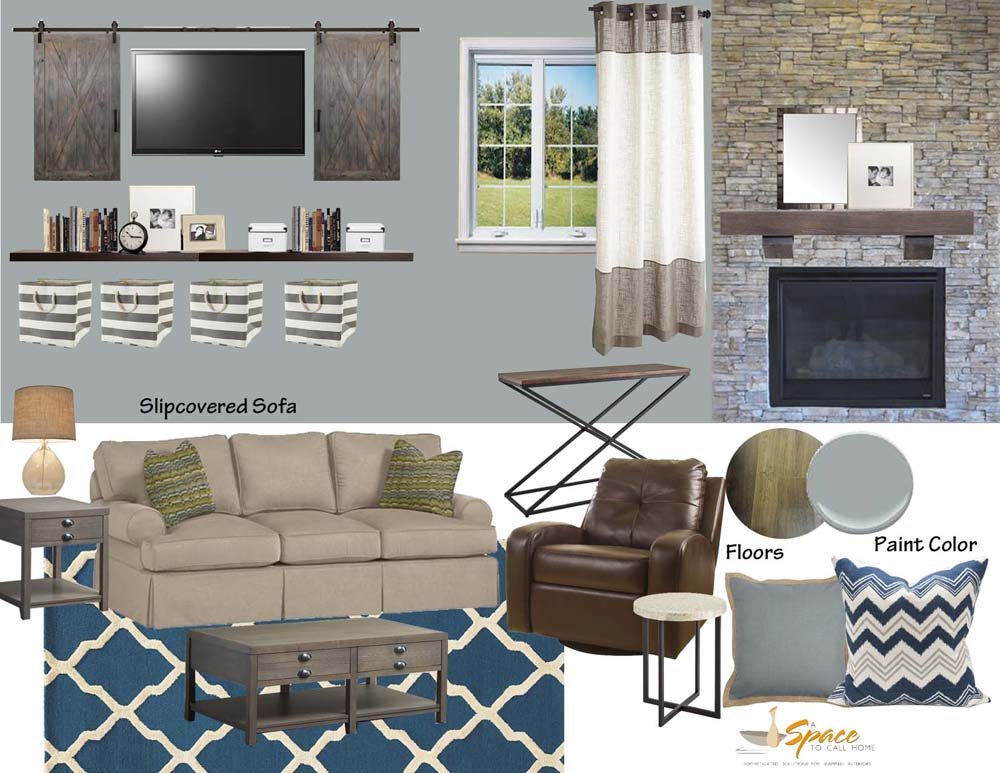 Modern Rustic Living Room Design - Blue Gray and Brown