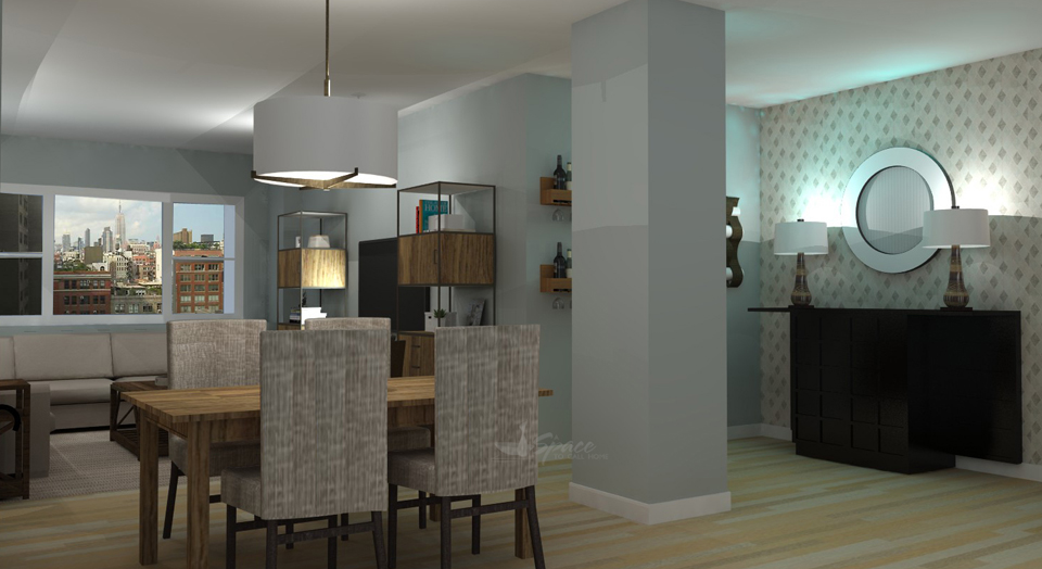 3D Model - Modern Industrial Loft Design - Dining Room Design Id - A